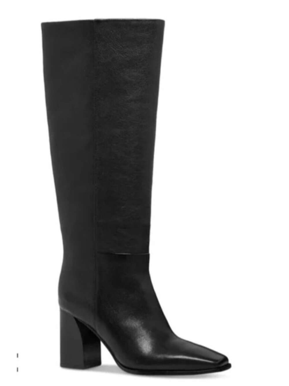 Paige Black Leather Knee High Boots Block Heel Minimalist Tall Zip Riding Boots